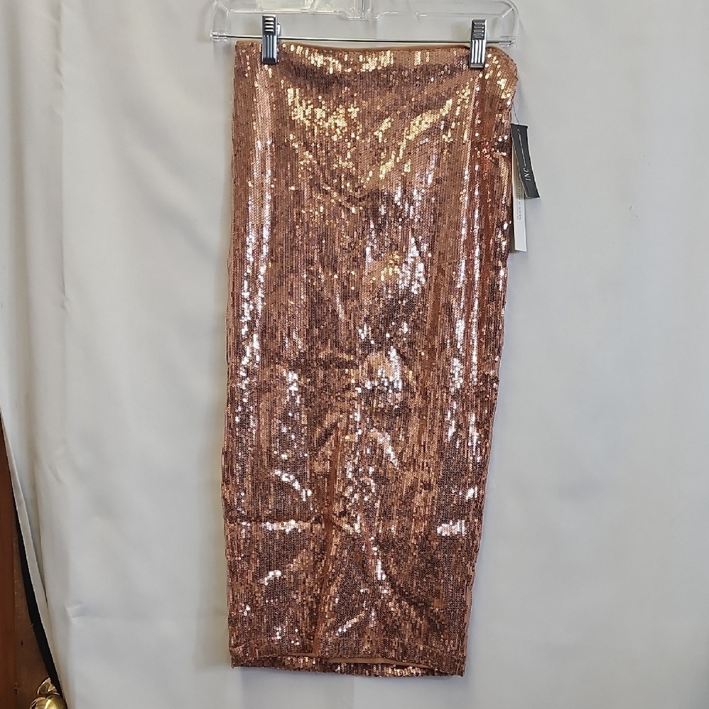 INC International Concepts Gold Sequin Midi Pencil Skirt
